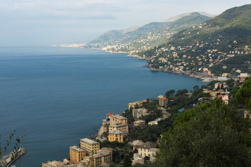 Panorama of the coast of the Ligurian sea in Italy
