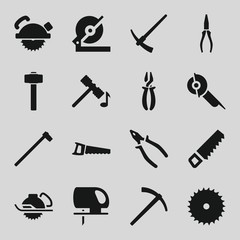 Set of 16 carpentry filled icons