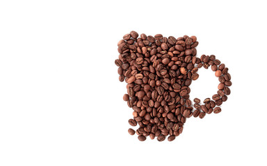 Coffee cup made from coffee beans isolated on white