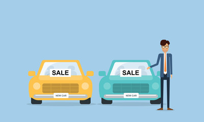 Car salesman and business people with flat cartoon character