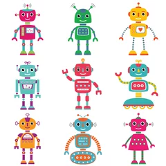 Zelfklevend Fotobehang Robot Robots, set van negen schattige karakters
