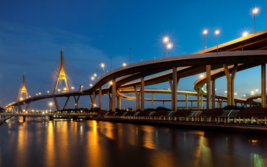 Naklejka na ściany i meble Bhumibol bridge, beautiful suspension bridge in Bangkok, Thailand