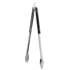 Isolated metal barbecue tongs with black wooden handle