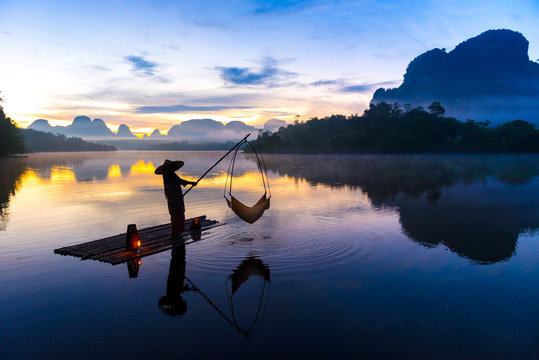 Fishing at Nong Talay in Krabi, Thailand in the morning.