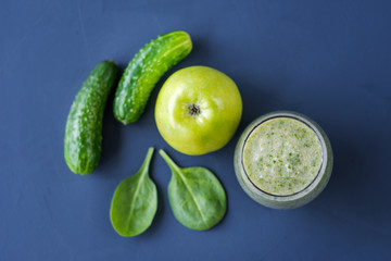 Healthy food. Smoothies of apples spinach cucumber