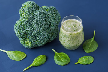 Healthy food. Smoothies of spinach and broccoli