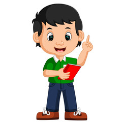 cute boy carrying book cartoon