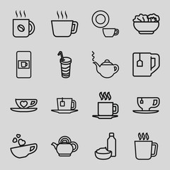 Set of 16 tea outline icons