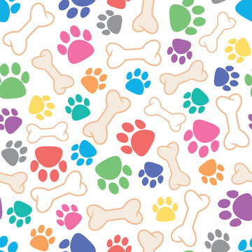 vector seamless dog pattern with bone and dog's footprint symbols