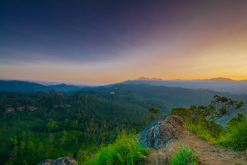 Beautiful sunrise at little Adams peak in Ella, Sri Lanka. Ella is a great location for viewing some of the best natural scenery in Sri Lanka