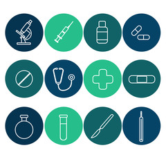 Icons for medical websites, applications. Flat line art vector 