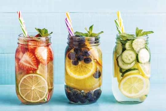 Detox Fruit Infused Water. Refreshing Summer Homemade Cocktail