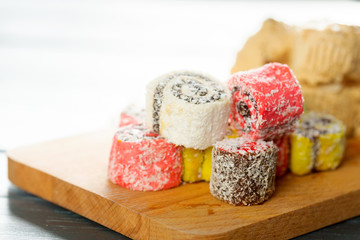 traditional eastern desserts on wooden background