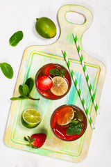 Strawberry Lime Lemonade Summer Drink. Selective focus.