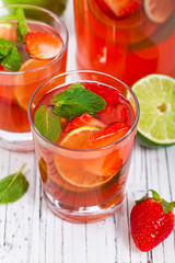 Strawberry Lime Lemonade Summer Drink. Selective focus.