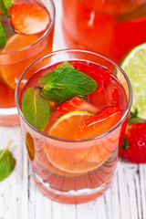 Strawberry Lime Lemonade Summer Drink. Selective focus.