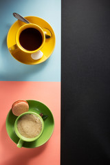 cup of coffee and cacao at paper background