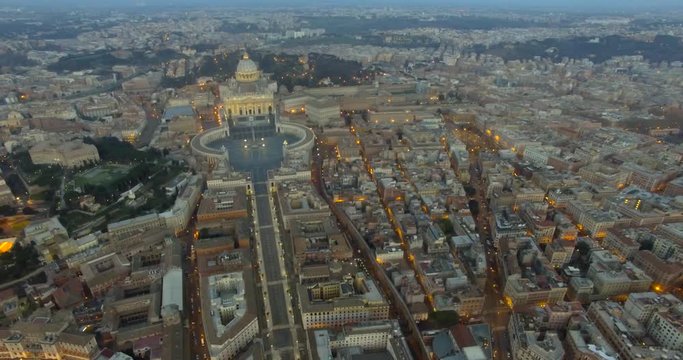 Beautiful aerial view over the City of Rome, Vatican, Castel Sant angelo fortress and bridge  in Italy