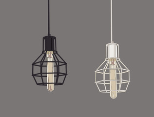 Collection of vintage symbols light bulbs and lamps.Edison light bulbs.