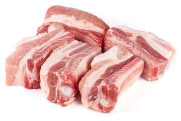 pieces of pork isolated on white background
