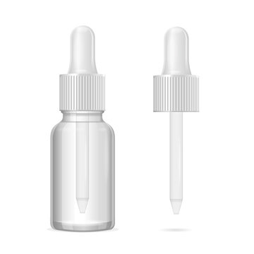 Realistic Template Blank Bottle And Dropper Medicine. Vector