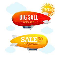 Sale Concept Labels with Airship. Vector