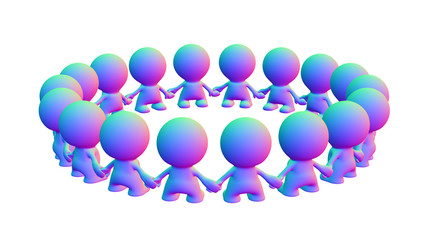 many colorful 3d human characters standing in a circle facing each other