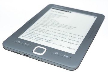 E-book reader on isolated white background close up