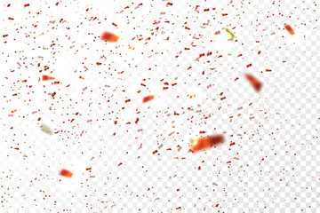 Vector realistic red confetti on the transparent background. Concept of happy birthday, party and holidays.