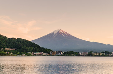 Mount fuji at kawaguchiko lake japan , toned and color filter
