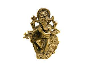 Fototapeta na wymiar Golden Hindu God Ganesh over a white background