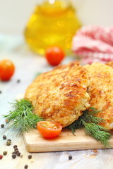 Fried chicken fillet in bread crumb