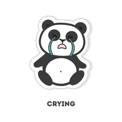 Isolated crying panda sits on white background
