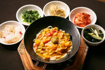 Curry Udon with Pork Cutlet. Japanese style curry cuisine.