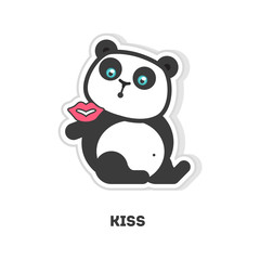 Isolated kissing panda on white background. Pink lips.