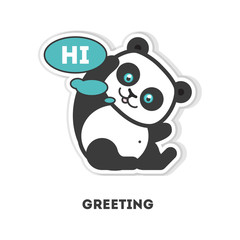 Panda says hi. Isolated cute sticker on white background.