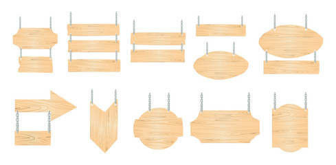 Wooden pointers set on white background. Signposts, banners and more.