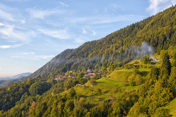Rural landscape in Slovenia on a sunny autumn day