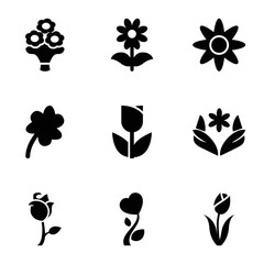 Fototapeta na wymiar Set of 9 floral filled icons