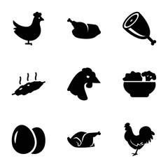 Fototapeta premium Set of 9 chicken filled icons
