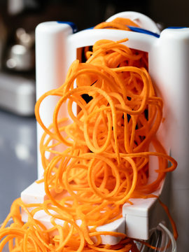 Carrot cut by a spiral slicer