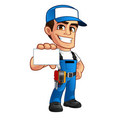 Electrician, he has a business card in his hand
