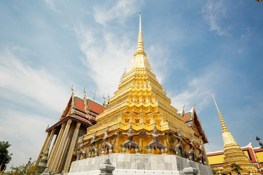 Pagoda under blue sky at bangkok royal palace