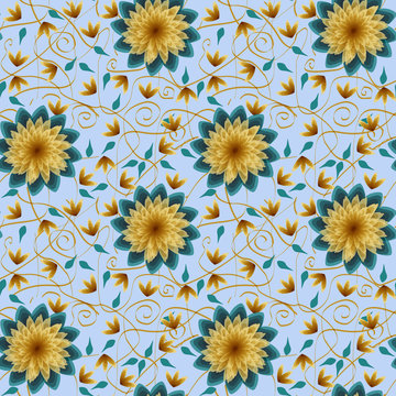 pattern corolle di fiori su sfondo azzurro