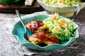BBQ Chicken in the Microwave, With Coleslaw.