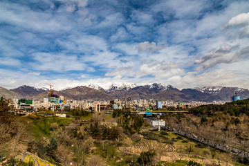 Tehran capital of Iran. View of mountains from Tabiyat bridge over the Modaress highway