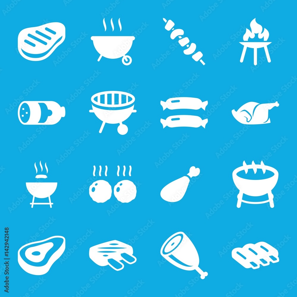 Wall mural set of 16 barbecue filled icons