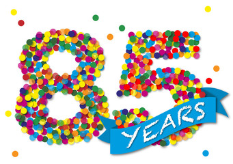 Konfetti Zahlen, Zahl 85 years, bunt, papier, vektor 