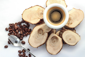 Cup of espresso and cappuccino and coffee beans for menu and background with love