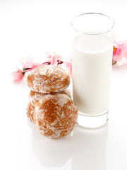 gingerbread and milk isolated on white background.